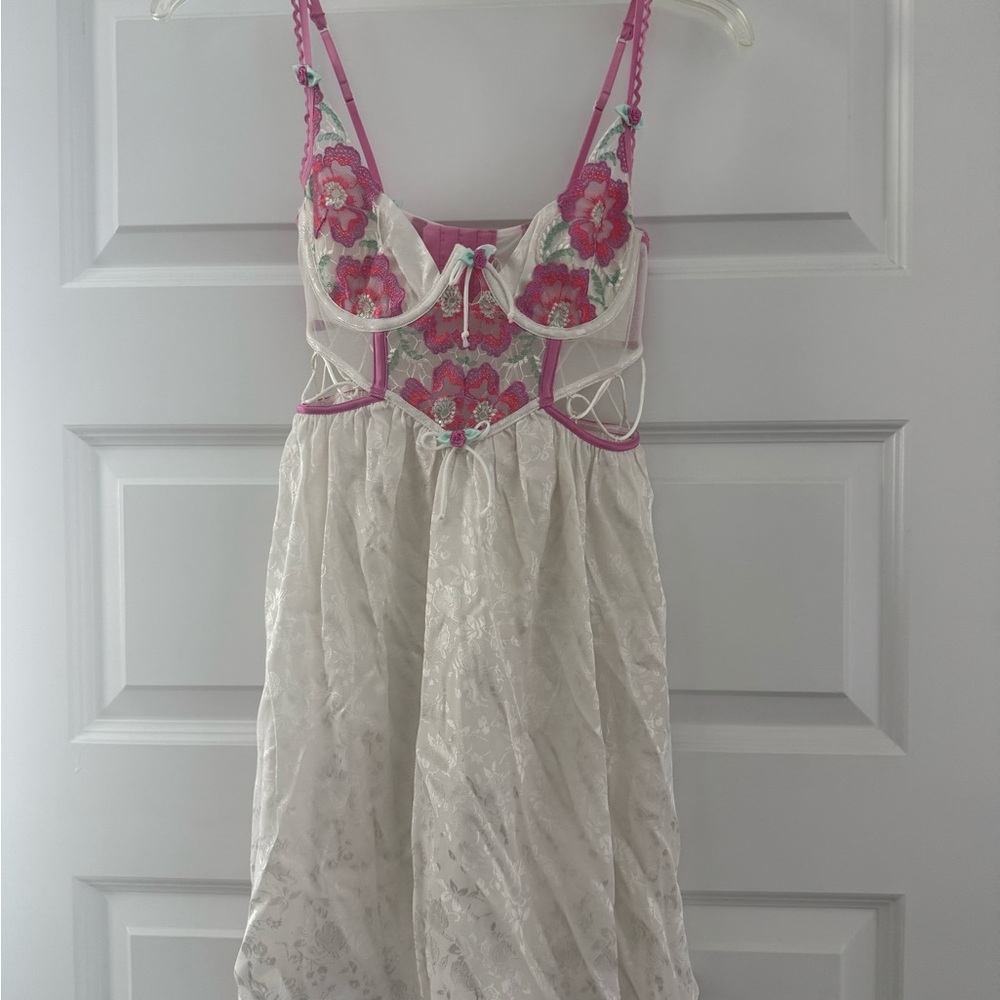 For Love And Lemons Pink and White Floral Lace Dress